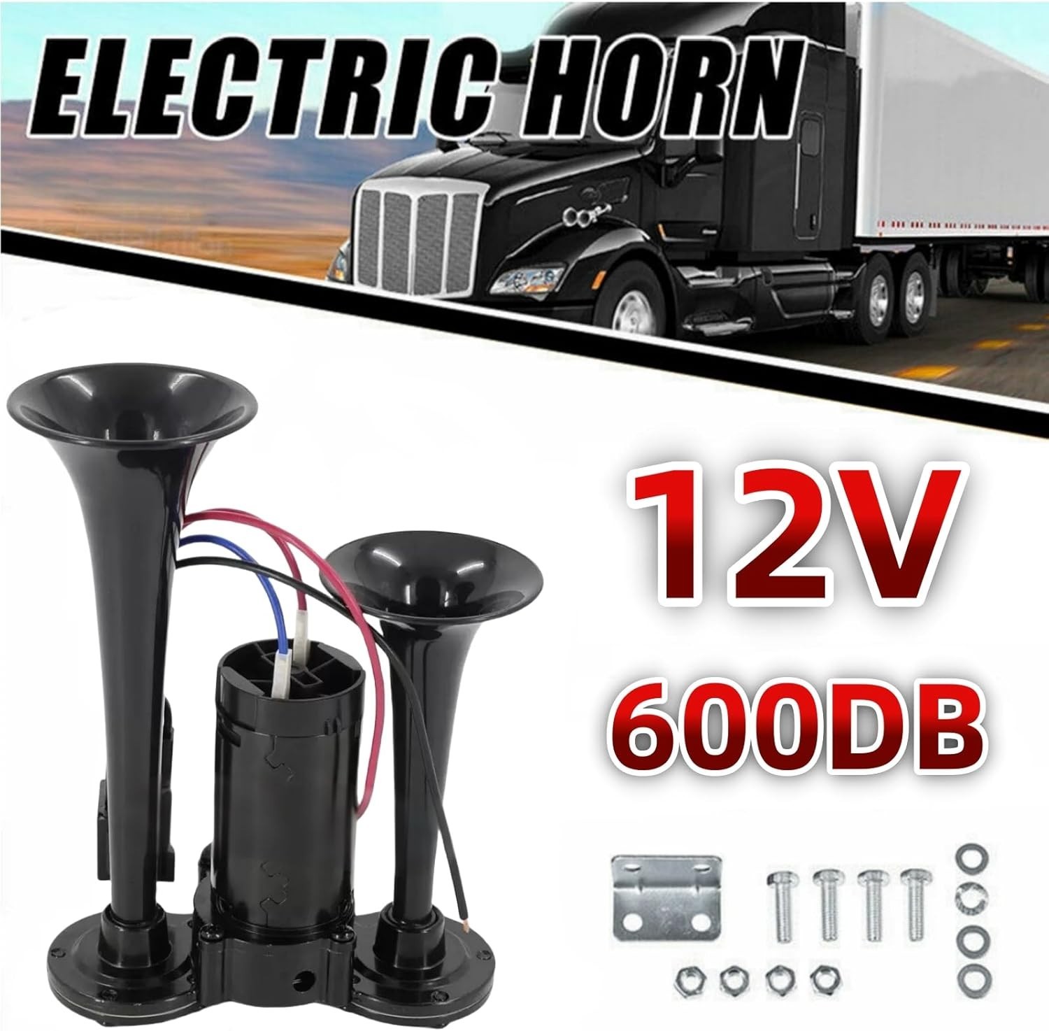 12V 600DB Upgrade Super Loud Dual Electric Black Train Horns for Trucks SUVs …