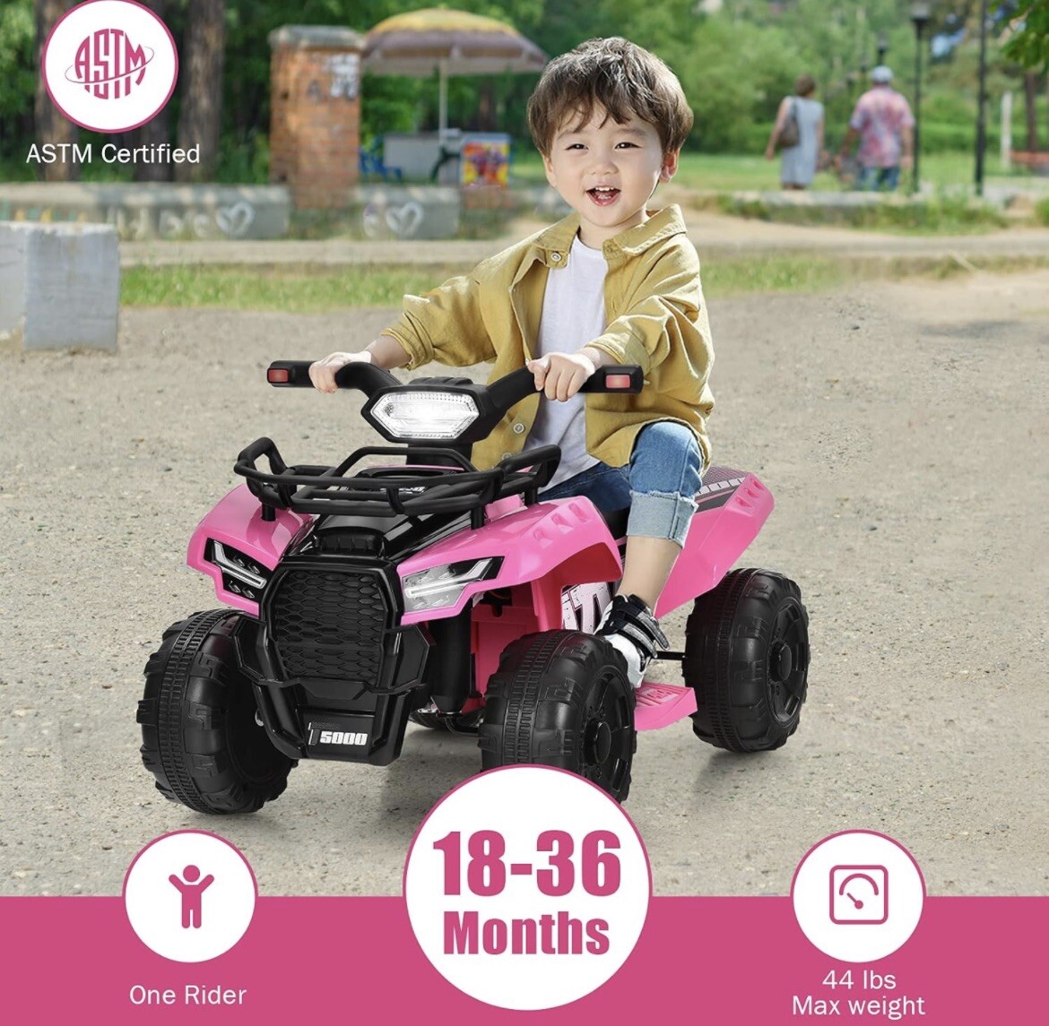 Pink Electric Kids ATV – Ride-On Car with LED Lights & MP3 Player