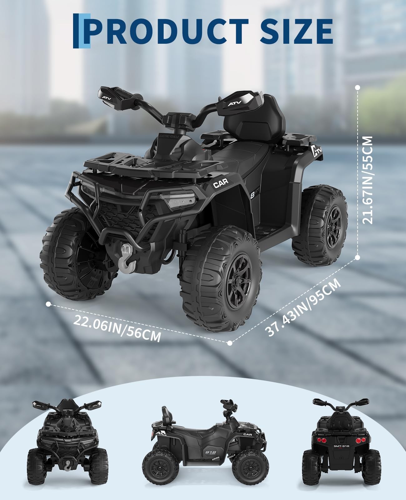 12V Kids Ride On Car w/ RC,Electric Off-Road ATV Car Toys with LED Lights,Music