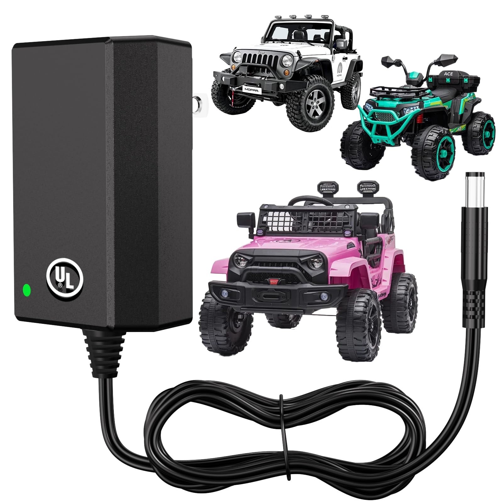 24V Battery Charger for Kids Ride-On Toys, Electric Cars, UL Certified, Safe Ind