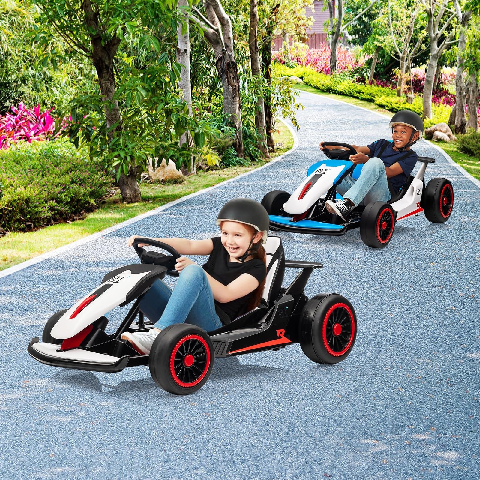 24V Kid Go Kart Electric Drift 200W Dual Motor 360° Drifting 5-Point Safety Belt