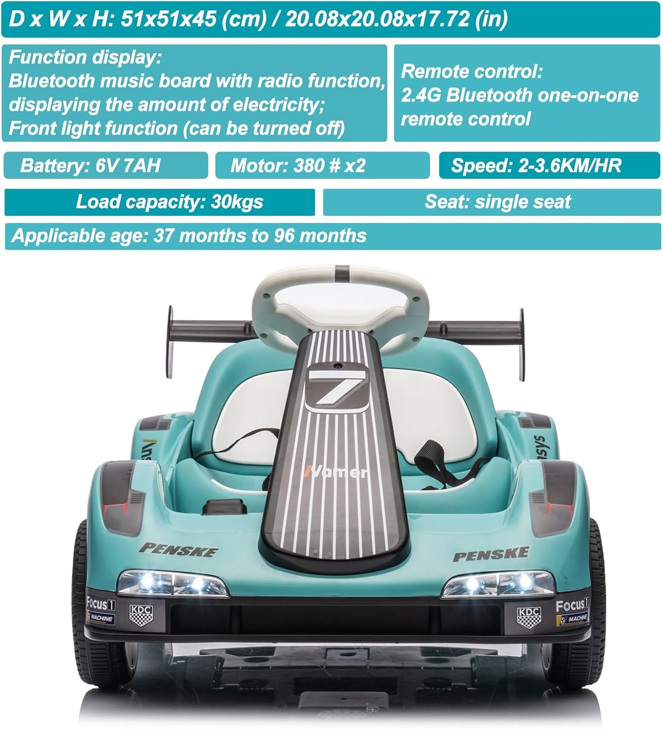 6v Electric Racer Go Kart for Kids with 2.4g Remote Control Ride on Toy for Kids