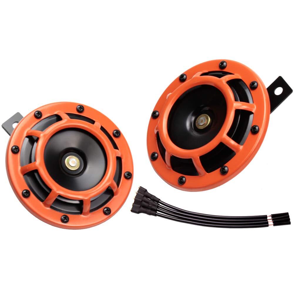 Orange Car Horns 12V Loud Electric Super Tone High Low Metal Twin Motorcycle