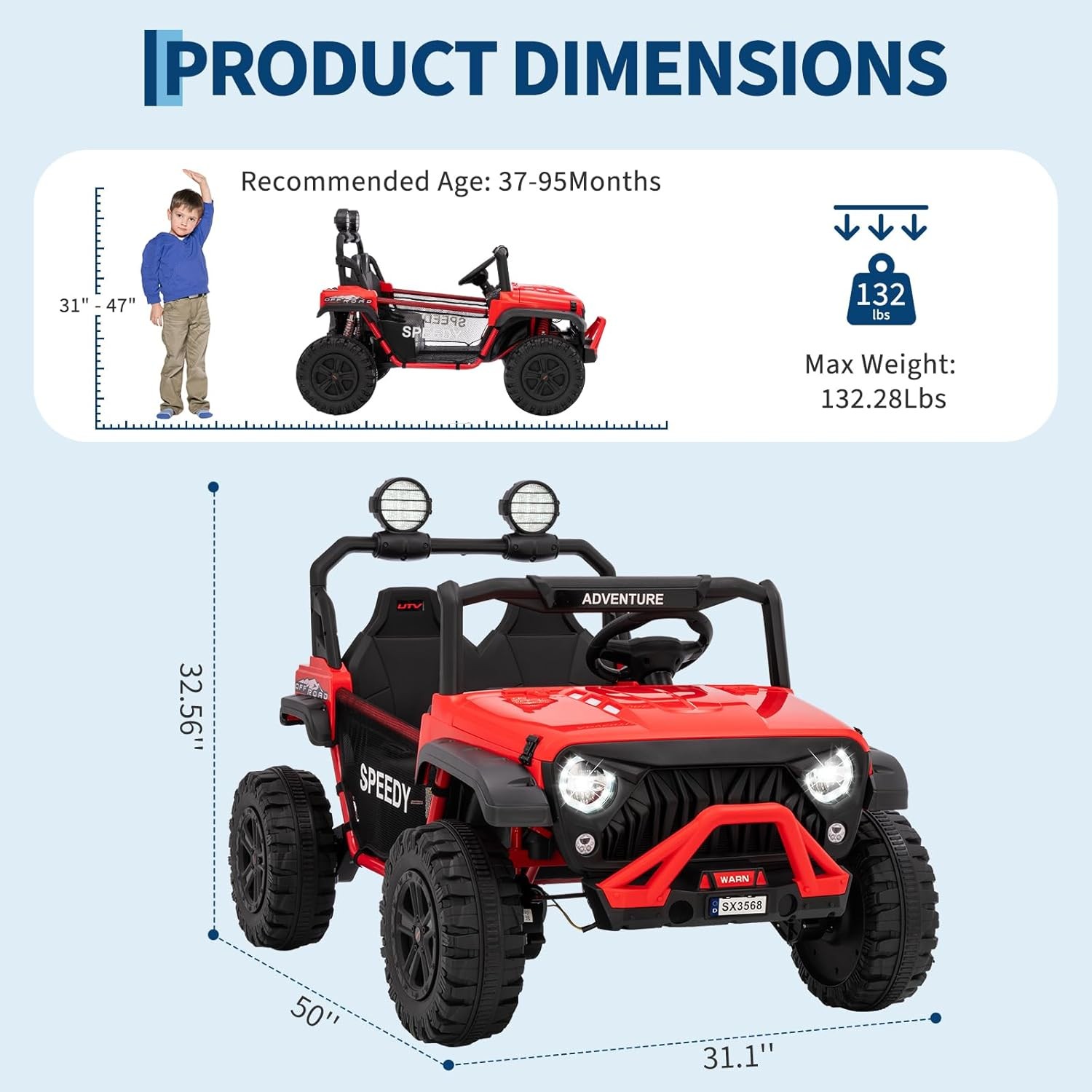 2 Seater Kids Ride on Car Toy 24V Ride on Toy w/Remote Control Bluetooth Red