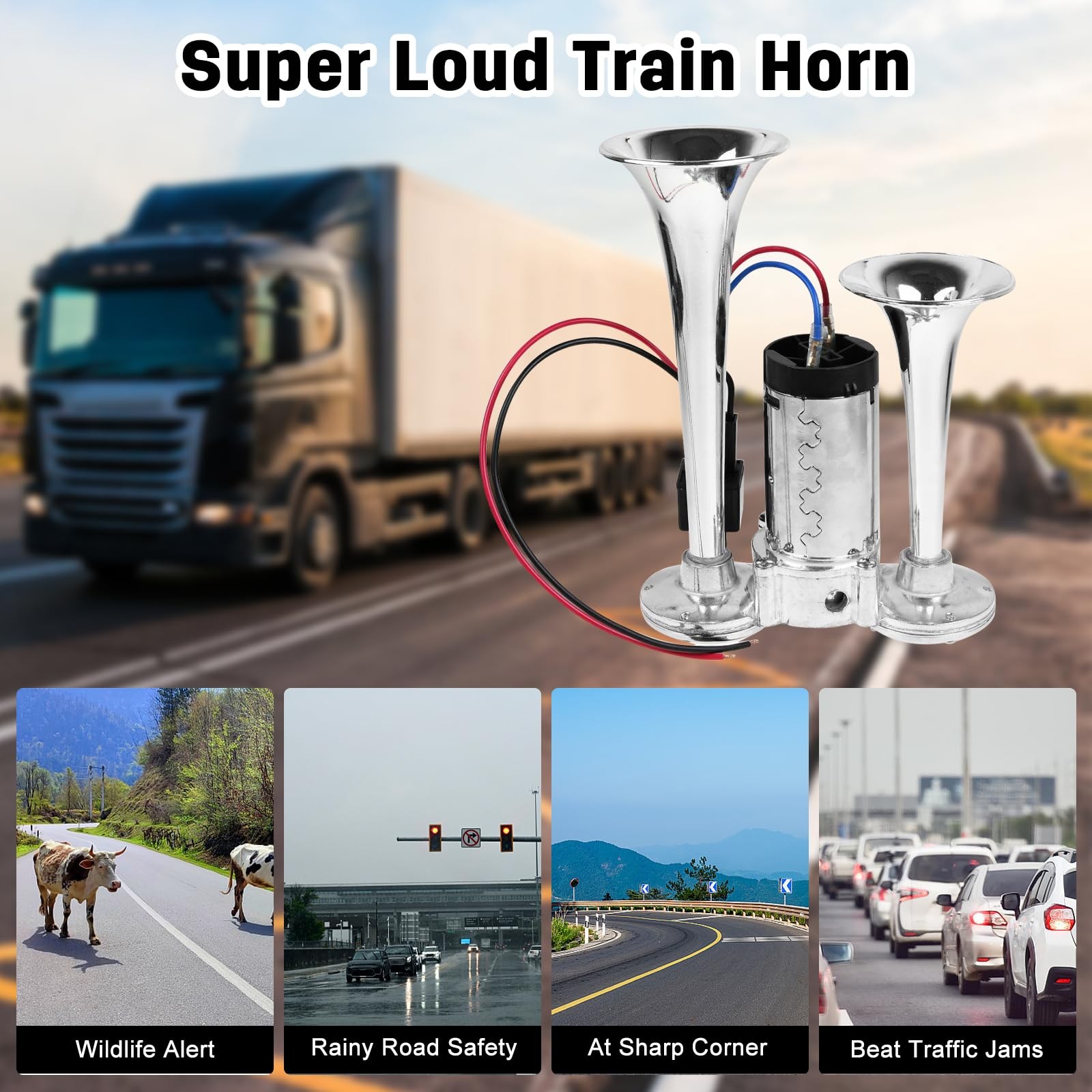 12V Air Horn Kit 150dB Super Loud Dual Electric Train Horns Compressor