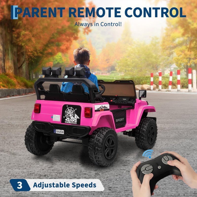 Garve 24V Electric Ride On Car for Kids, 4WD 20.5in 2-Seater – Pink