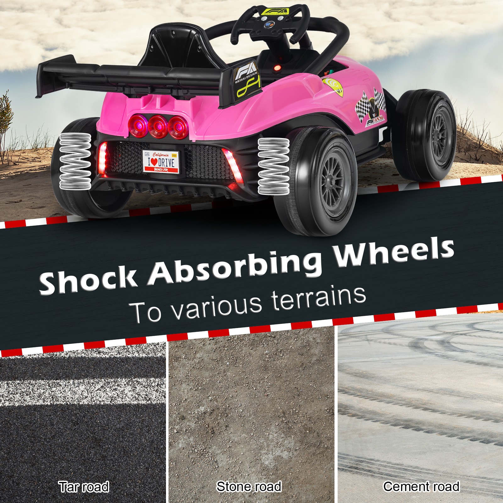 12V Kids Ride on Car Electric Racing Truck Remote Control w/ MP3 & Lights Pink
