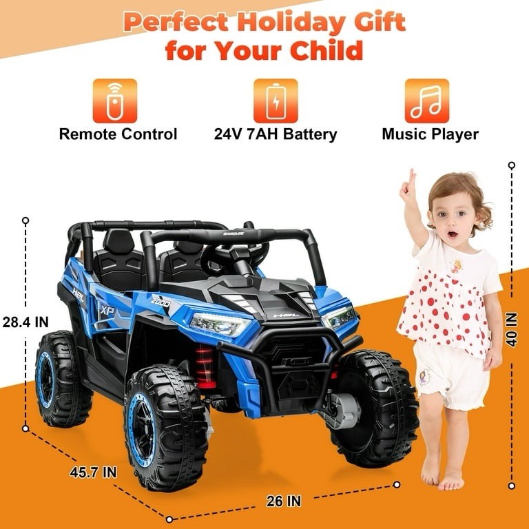 Kids Electric 2 Seat Ride On Car Truck Vehicle LED Lights, Music, Remote