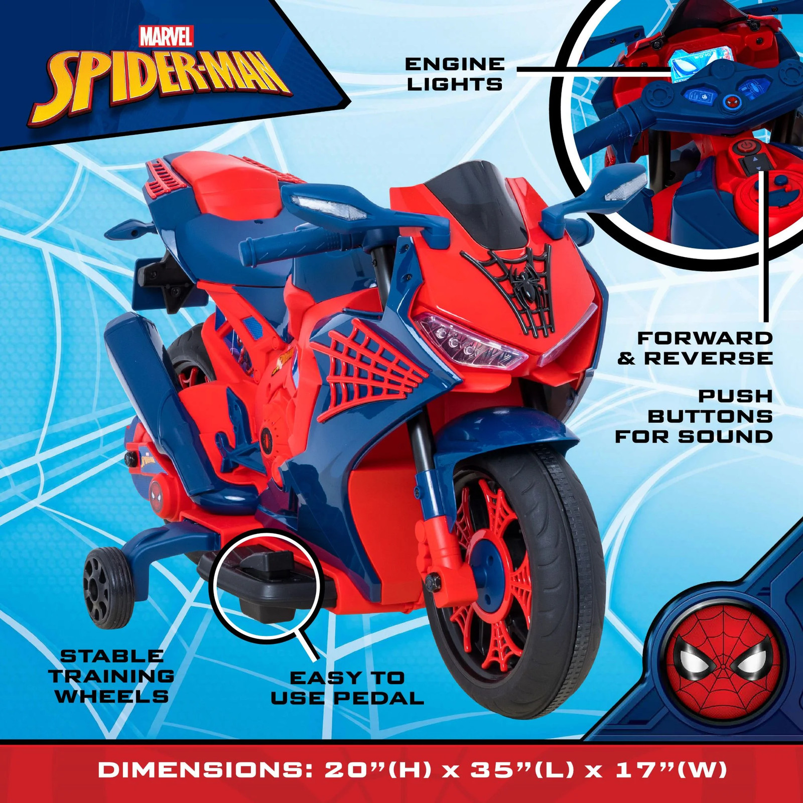 Kids Ride On Toy Spider-Man Motorcycle 6V Battery Powered Lights Sounds