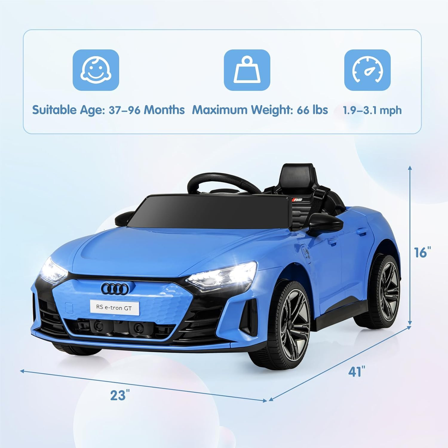 12V Kids Ride on Car, Licensed Audi RS E-Tron GT Electric Vehicle with Remote Co