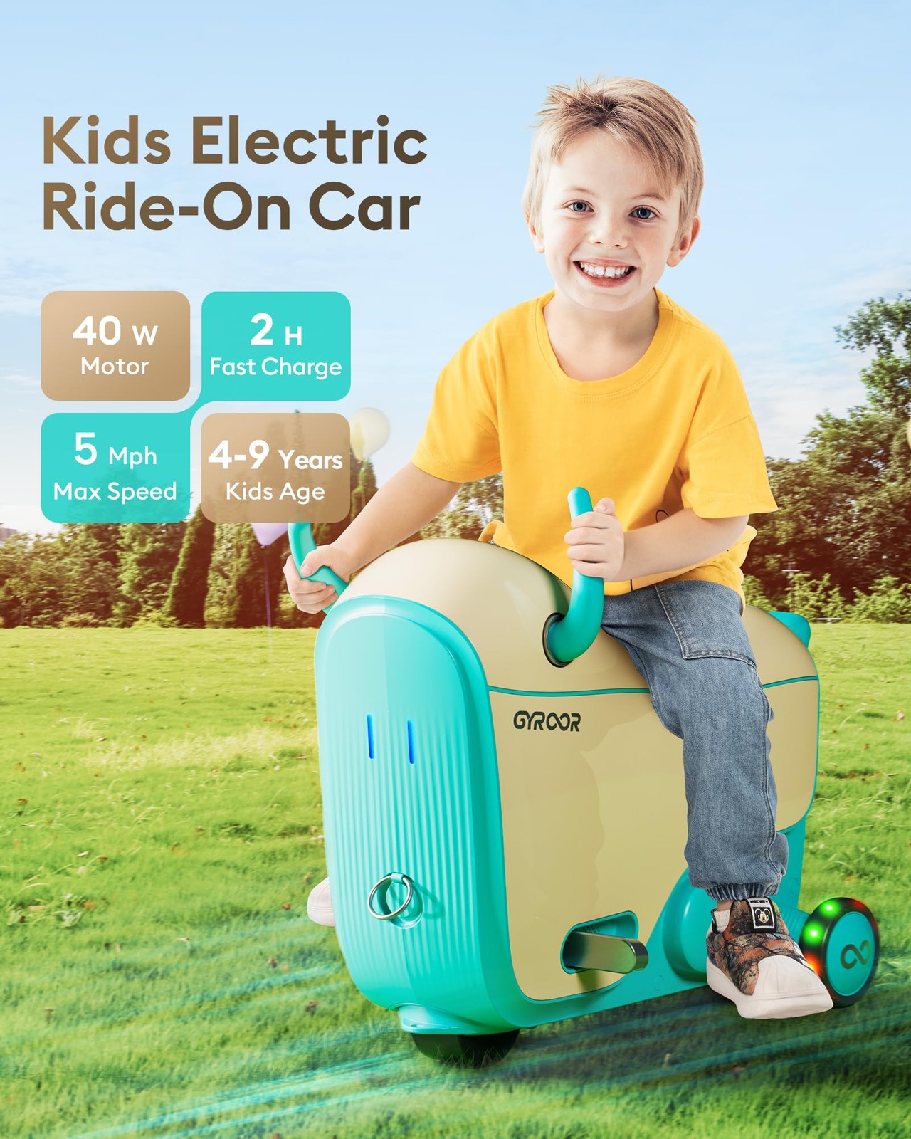 GNU Kids Electric RideOn Car with Flashing Wheels, Adjustable Speeds and 14L …
