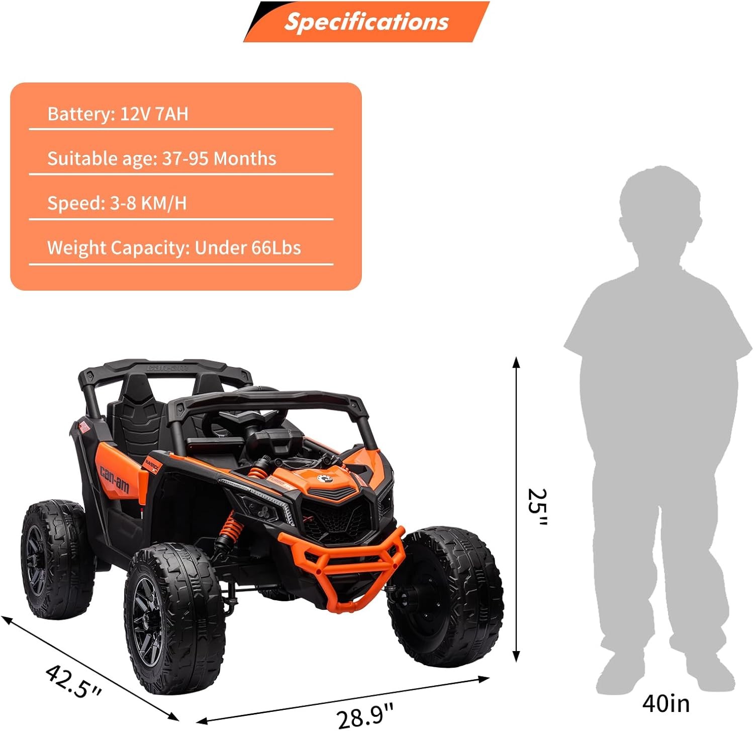 4 Wheeler Electric 2 Seaters Ride On UTV Car for Kids Off-Road w/ Remote
