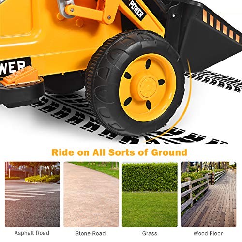 Ride on Car, Excavator Toy w/Front Loader, Horn, 6V Bulldozer, Ride on Car