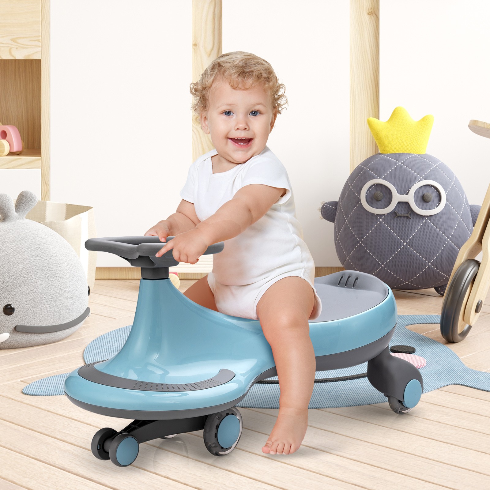 Babyjoy Wiggle Car Ride-on Toy w/ Flashing Wheels for Toddlers & Kids Blue
