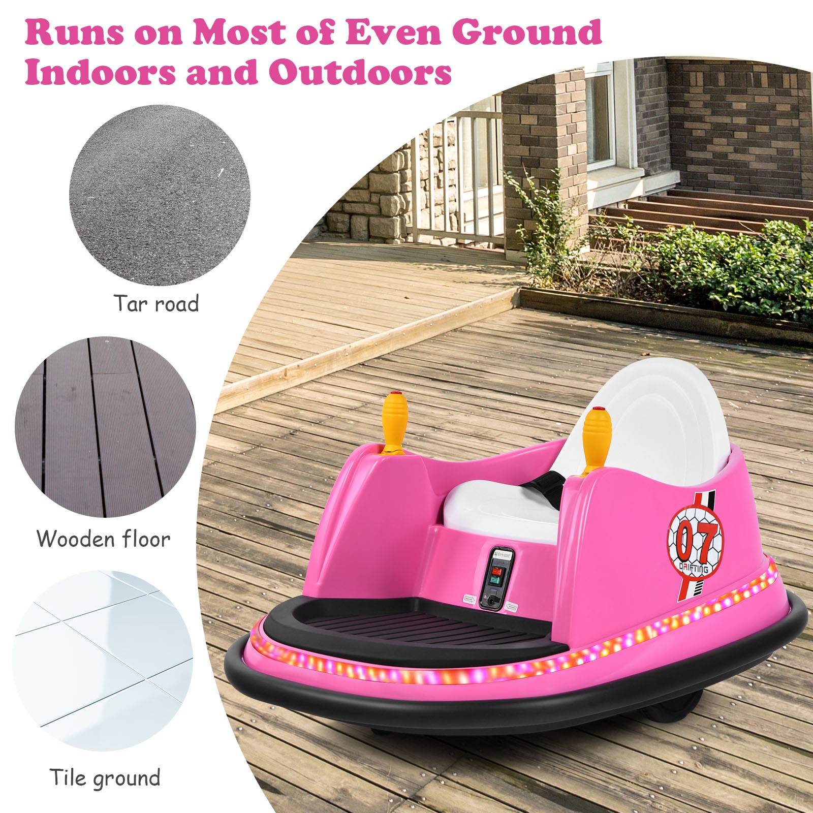 6V Kids Ride On Bumper Car Vehicle 360° Spin Race Toy w/ Remote Control Pink