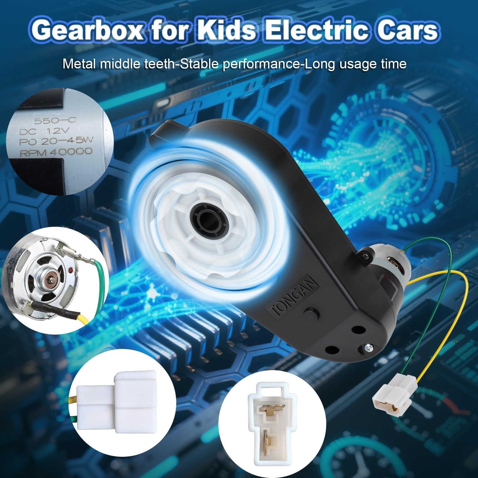 2Pcs 12V High-Speed RS550 Motor Gearbox for Ride-On Toys, Jeep Upgrade Parts