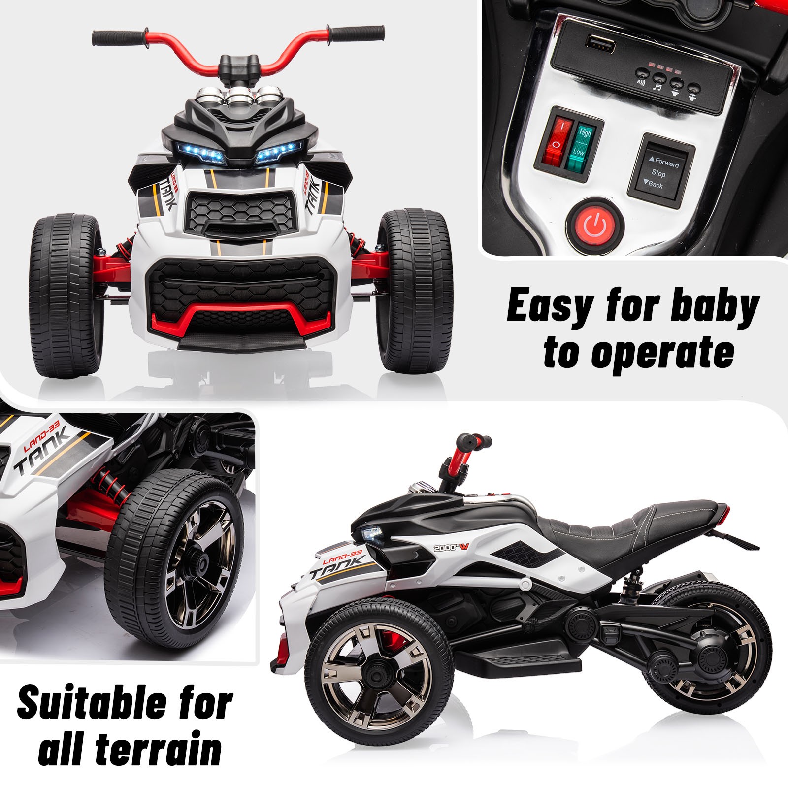 Kids Electric ATV 12V 7Ah Battery 55W Dual-Motor 7mph EVA Tires Outdoor Toy
