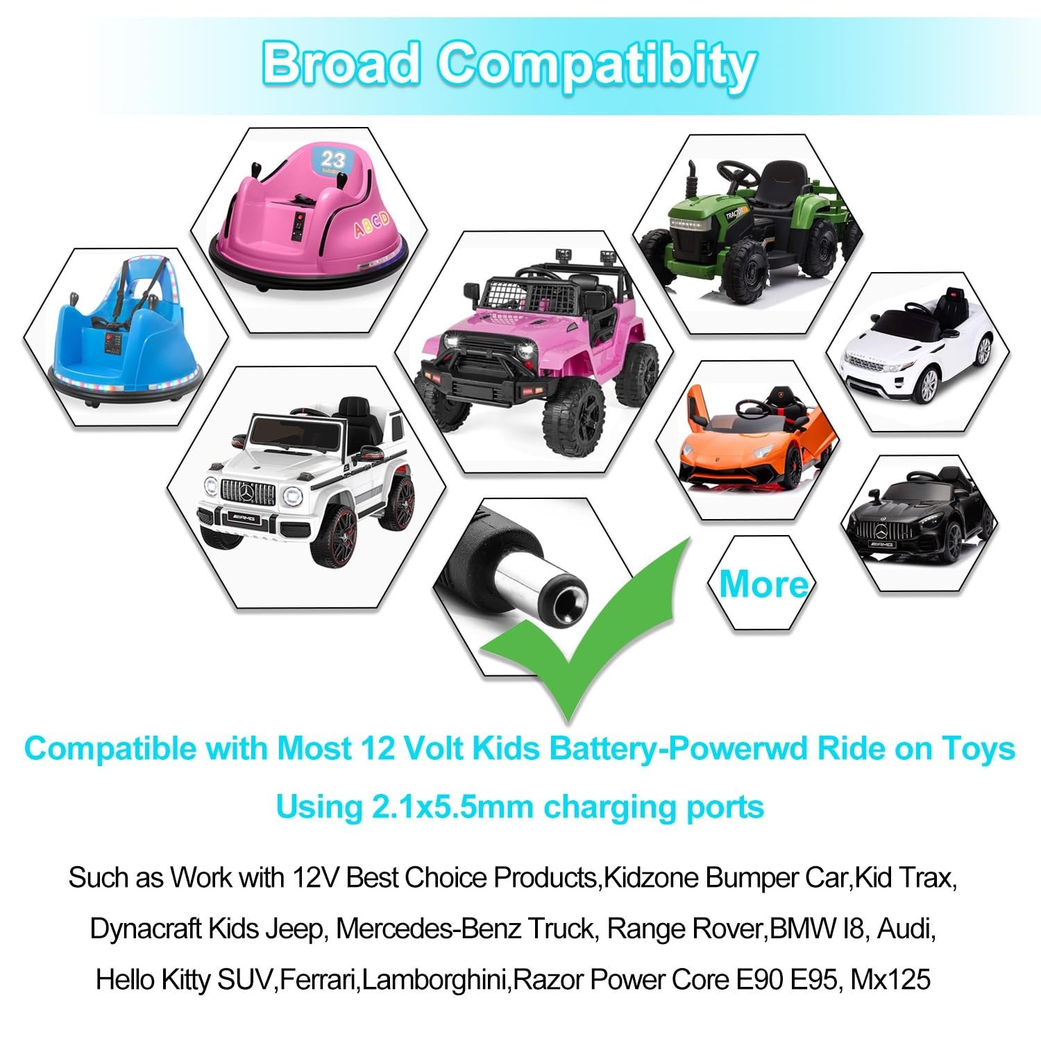 Universal 12V Battery Charger for Kids Ride-On Toys – ETL Listed, Compatible wit