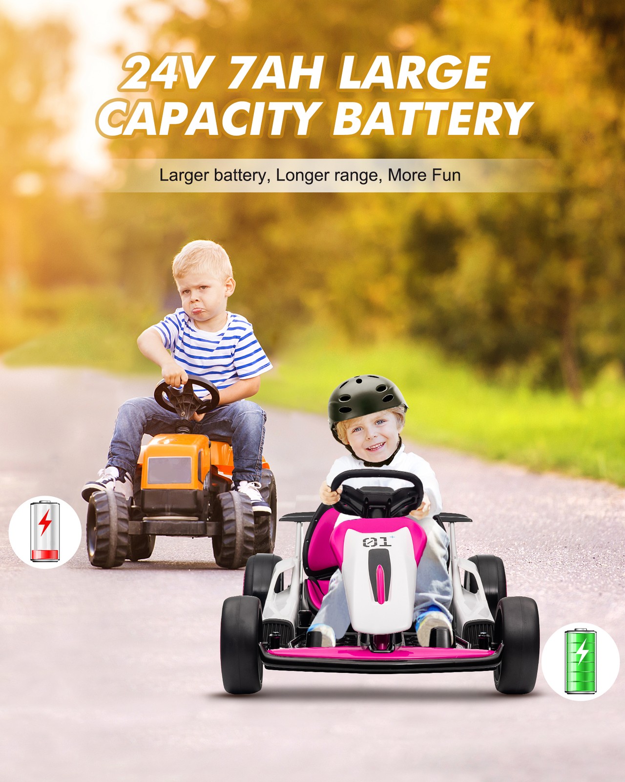 Kids 24V Ride On Toy Go Kart Child Electric Drift Go-Kart w/Long-Lasting Battery