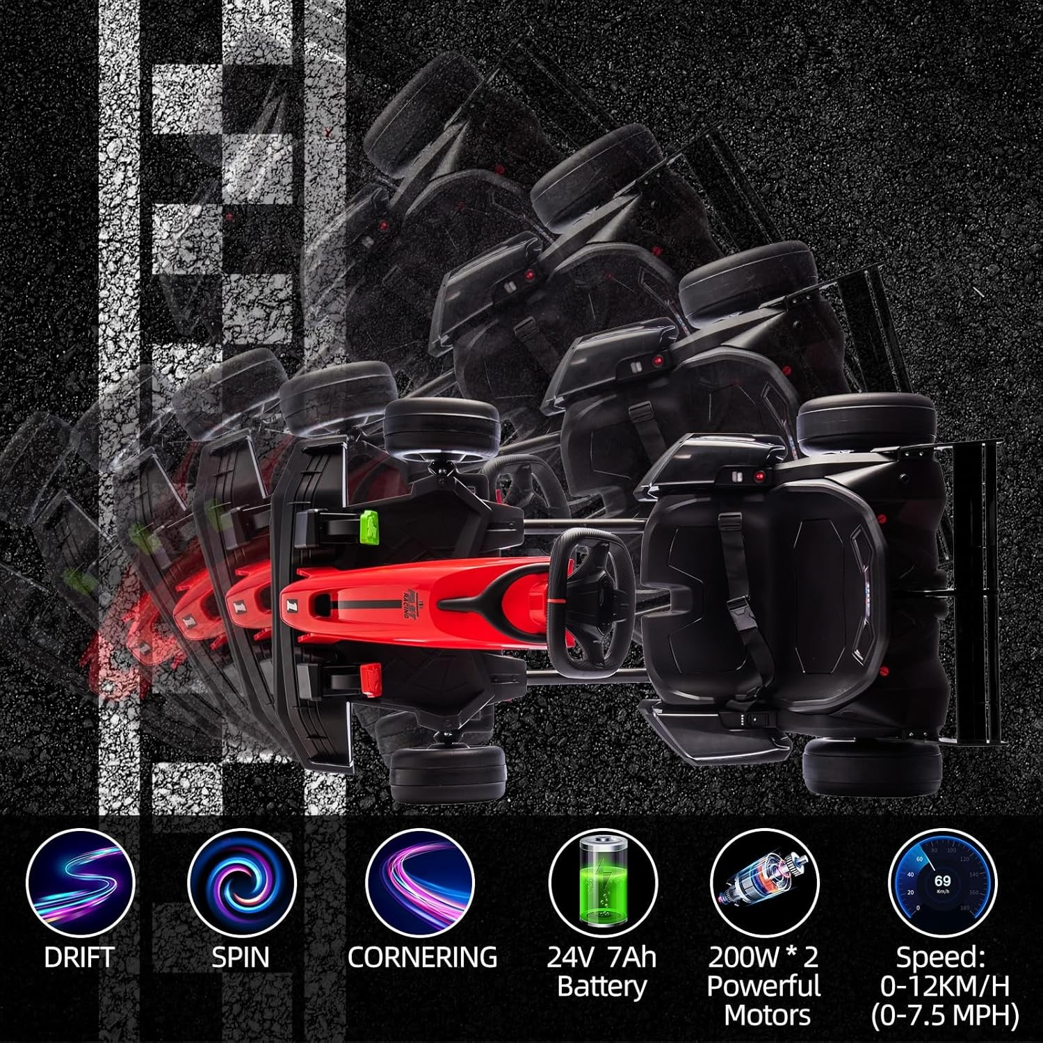 24V Kids Go Kart 8MPH High Speed Drifting Toys Ride on Drift Car for 6+ Years