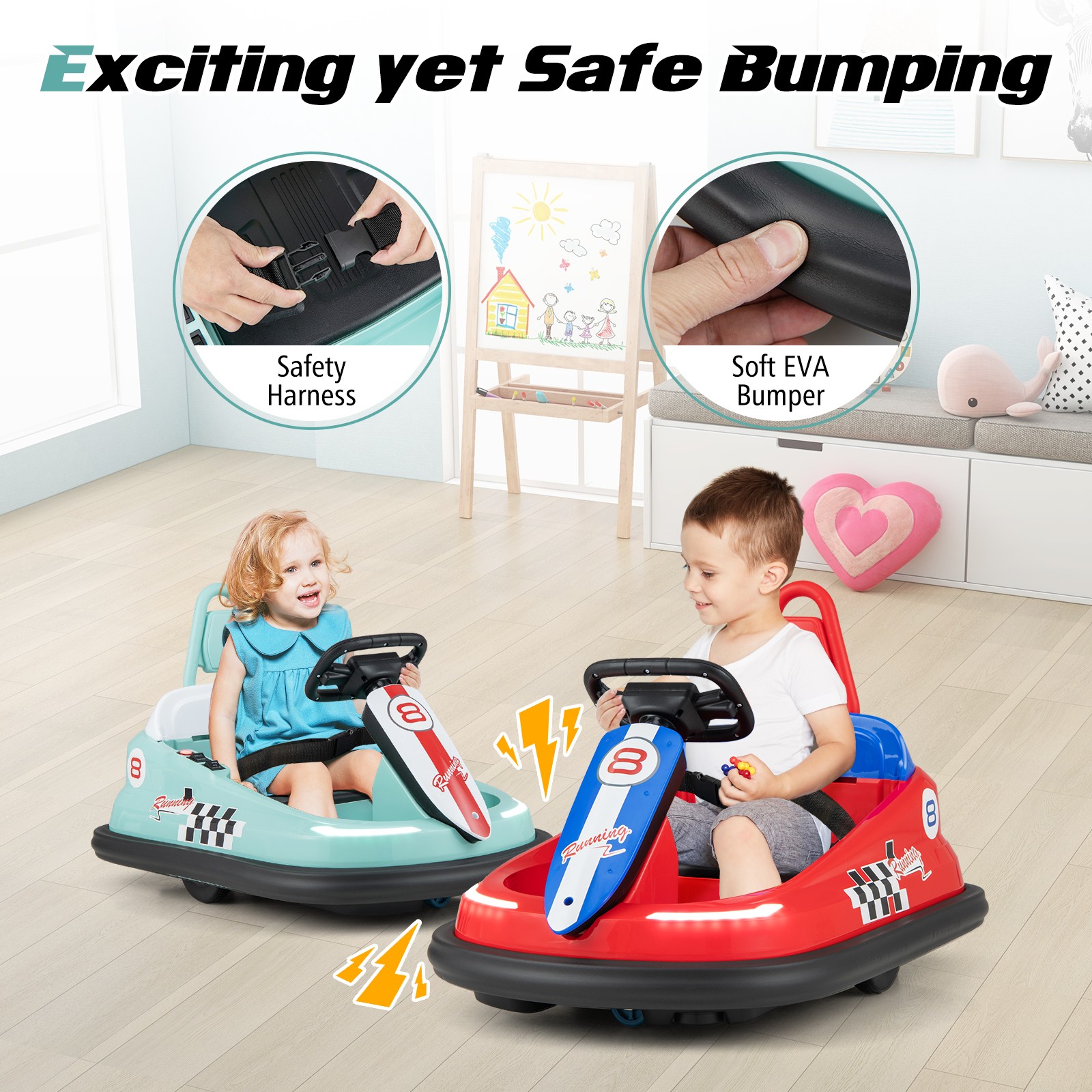 6V Electric Kids Ride On Bumping Toy Bumper Car w/2 Speeds, Portable Back Handle
