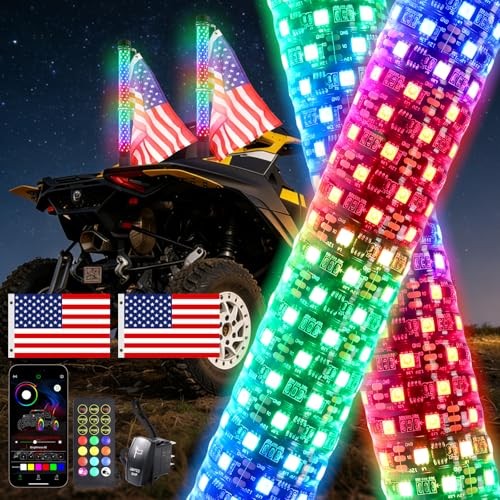 2PCS 3FT Fat Whip Lights UTV Whip Lights with Rocker Switch,High 3FT-2PCS