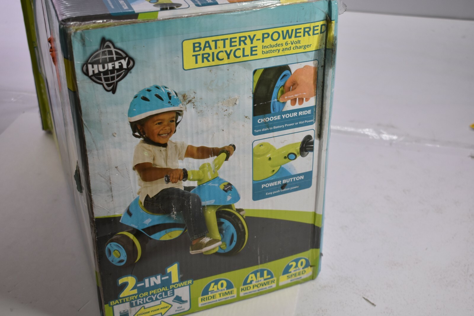 Huffy Battery Powered Tricycle 17547 Blue Green 6 Volt 2 in 1 Trike Discontinued