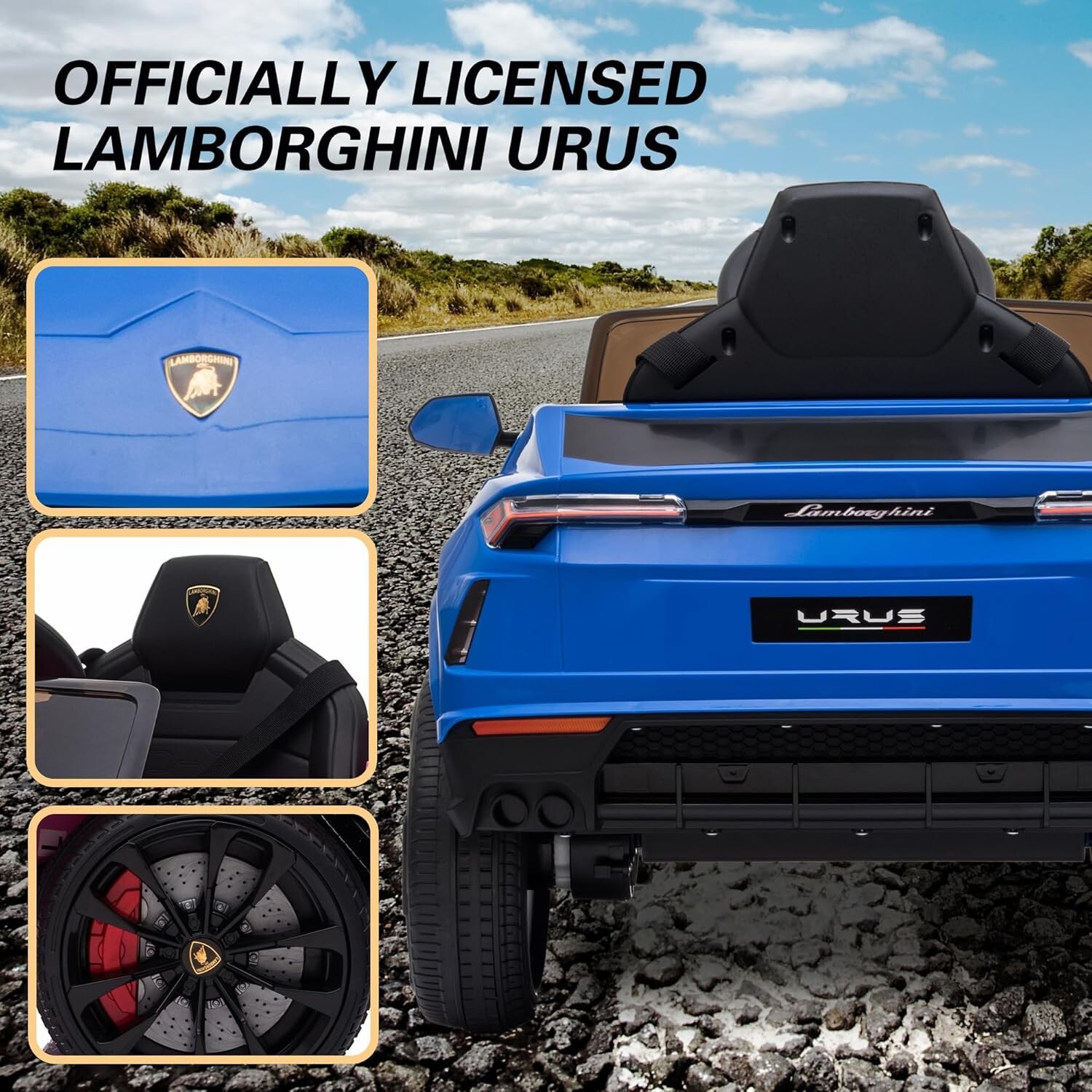 Licensed Lamborghini BLUE URUS Ride On Car Toy 12V Battery Powered Electric