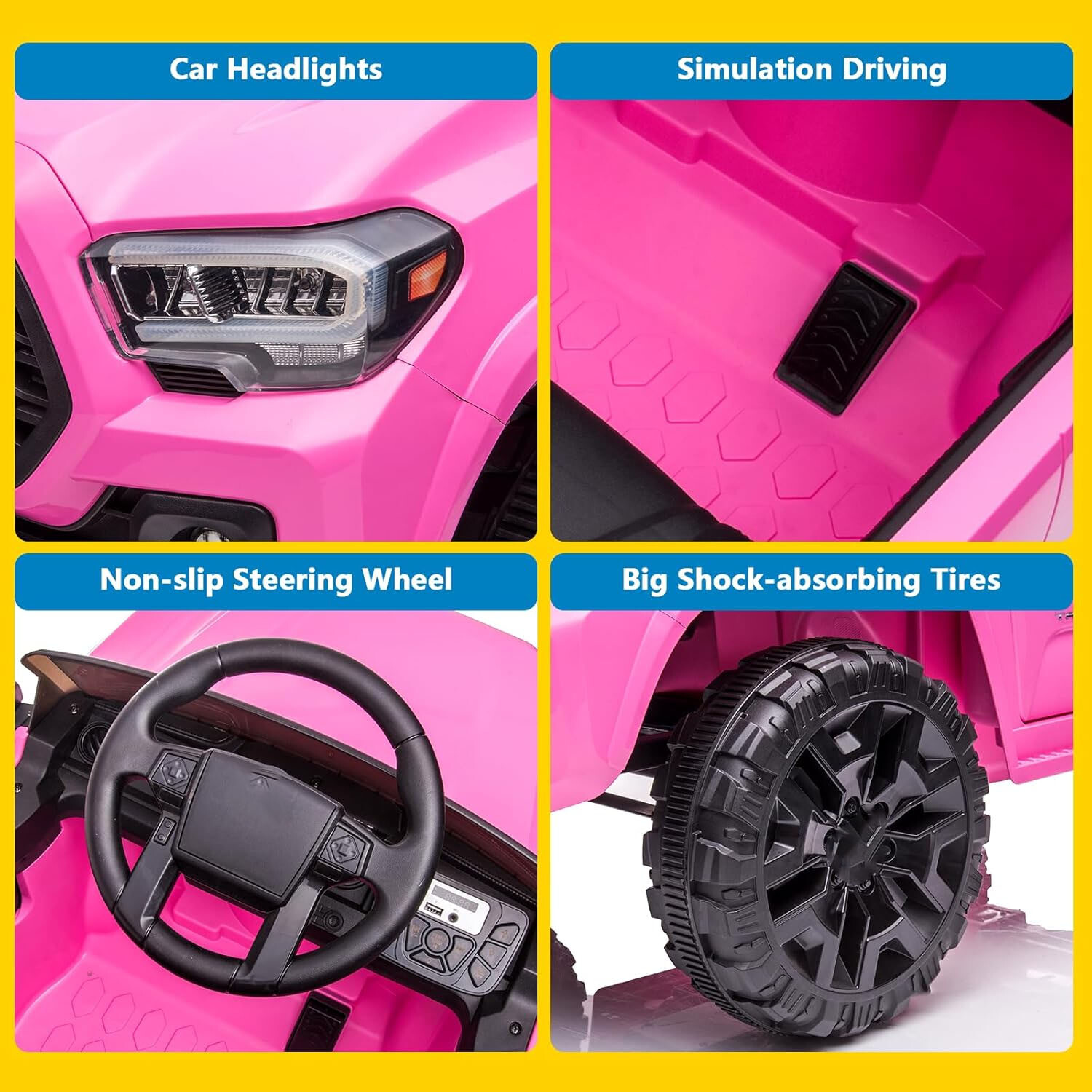 12V Kids Ride-On Car With Parent Remote Control &LED Headlights for 3-6 Year Old