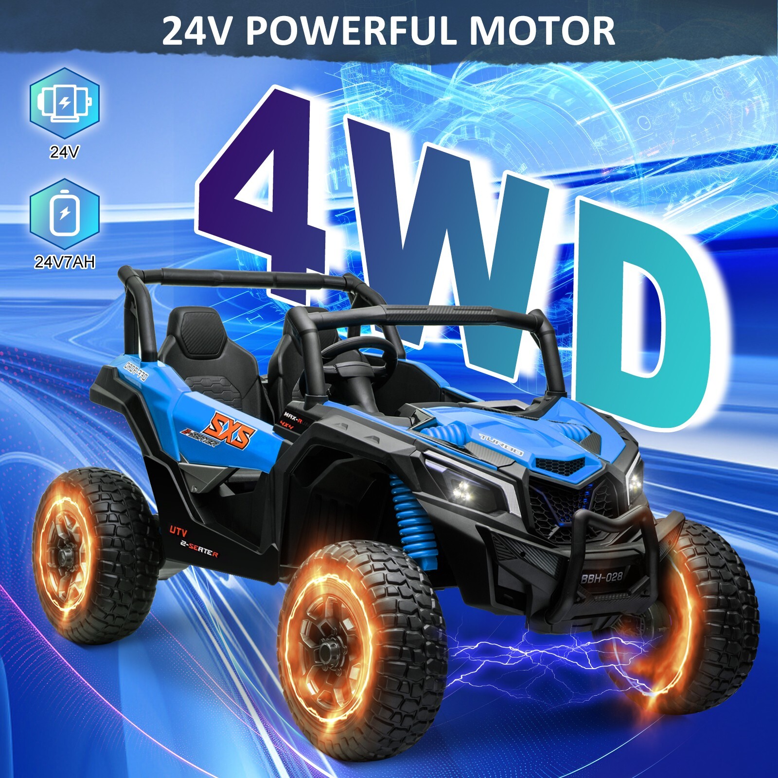 ZEOPHOL 24V Kids Battery Ride On UTV Truck 4WD 2-Seats 200W*4 Motor EVA Wheels