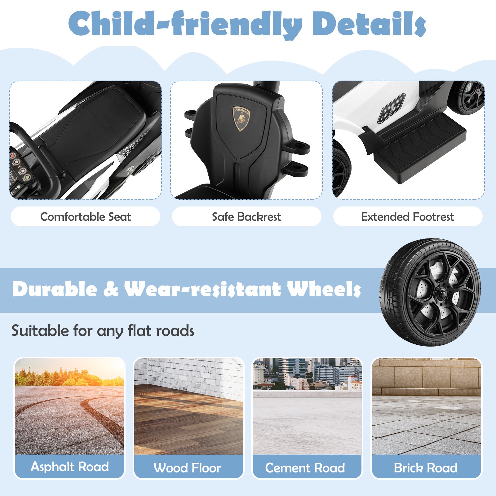 3-in-1 Licensed Lamborghini Ride on Push Car Stroller Sliding Car w/ Sound White