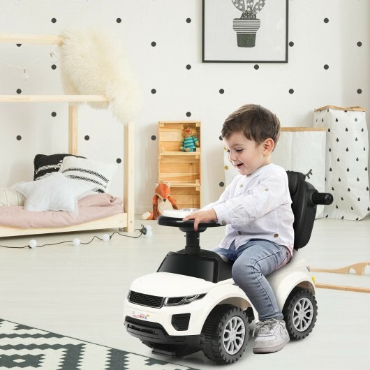 3 In 1 Ride on Push Car Toddler Stroller Sliding Car with Music-White – Color: W