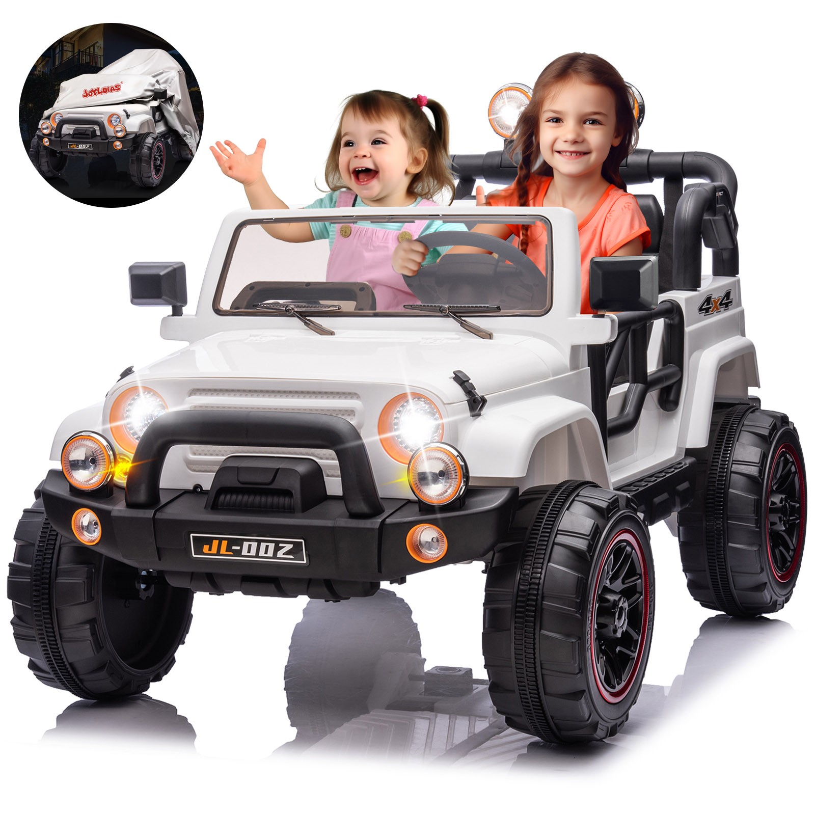 White Two Seater 12V Battery Kids Ride On Car Truck with 3 Speeds,LED,MP3,Remote