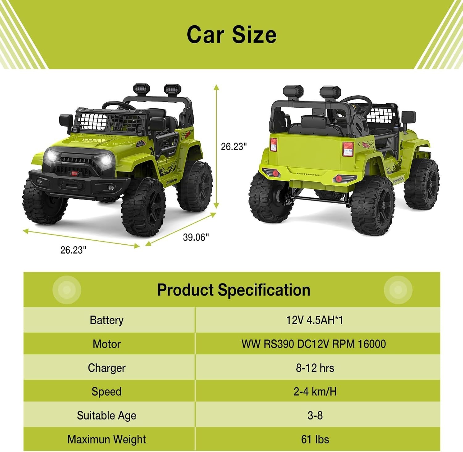 Ride on Truck Car, 12V Kids Electric Vehicles with Remote Control Spring Susp…