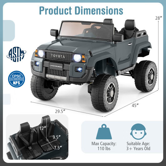 24V 2-Seater Kids Ride On Car 4WD/2WD Switchable w/ Remote Control – Black