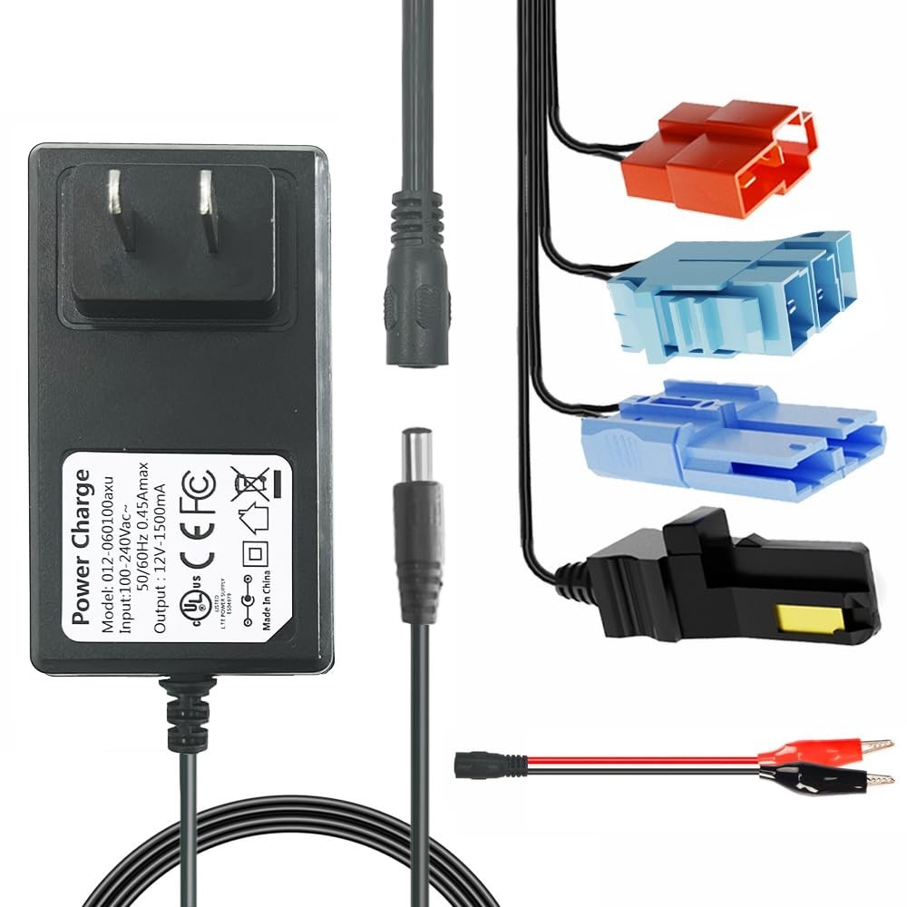 Universal 12V & 24V Charger for Kids Ride-On Cars, Power Wheels Adapter, LED Lig
