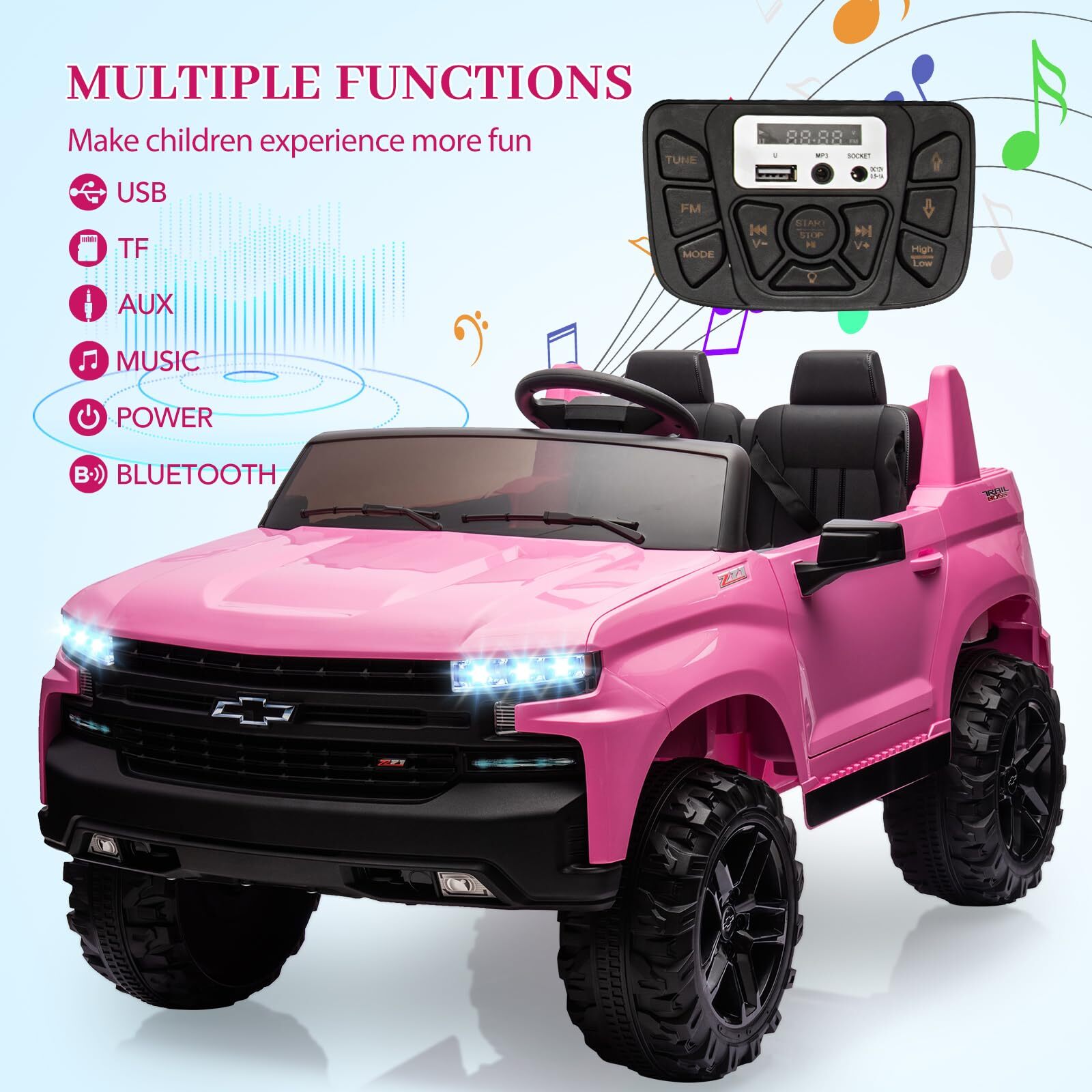 Ride On Toys 24V 2-Seater for Licensed Chevrolet Silverado 3 Speeds MP3 Player