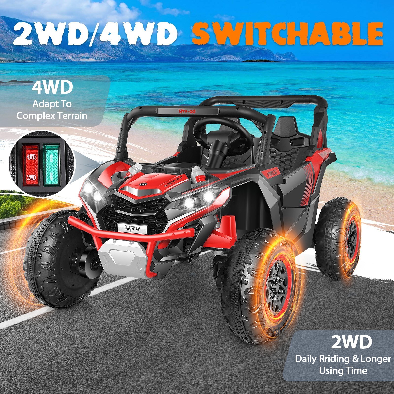 24V Kids Electric Car, 2 Seater Ride on UTV with Remote Control Bluetooth Gift!