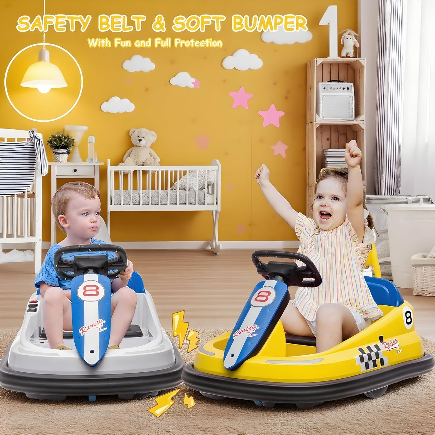 6V Toddler Bumper Car,Indoor/Outdoor Electric Ride-On Toy w 360° Spin,Horn&Light