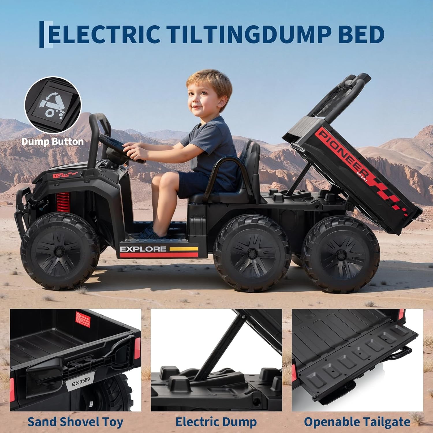 24V 4WD Kids Ride-on Dump Truck Remote Control 2-Seater with Dump Bed 3 Speed