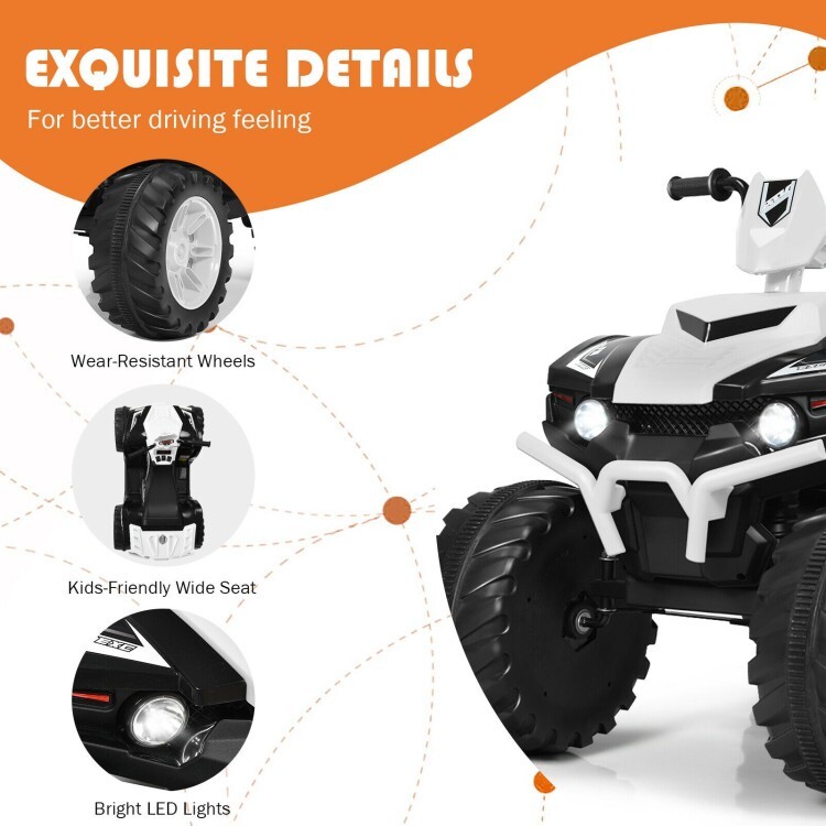 12V Kids 4-Wheeler ATV Quad Ride On Car w/ LED Light & Music Vehicle Toy White