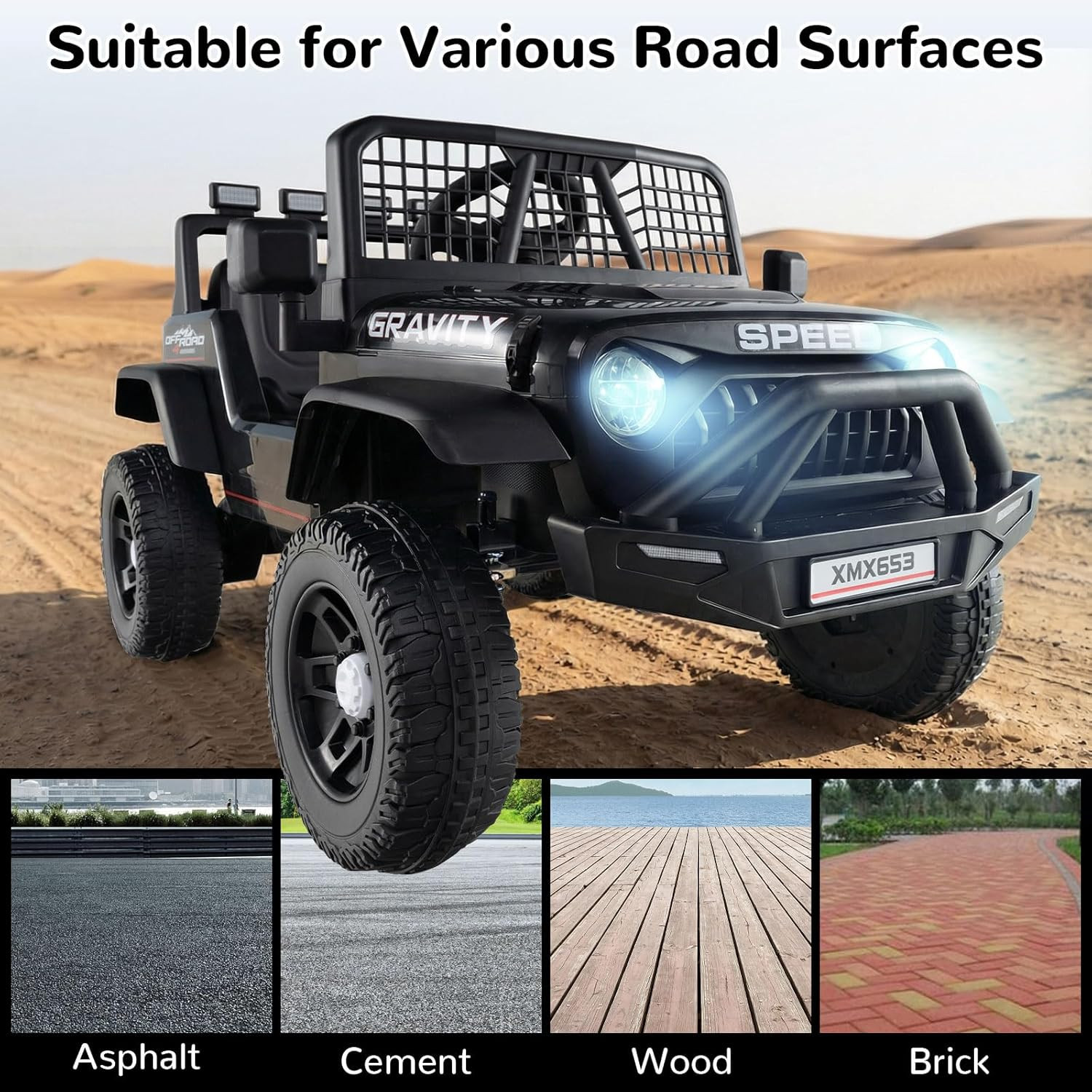 24V Ride on Car with Remote Control, Bluetooth, LED Lights, Horn, Spring Suspens