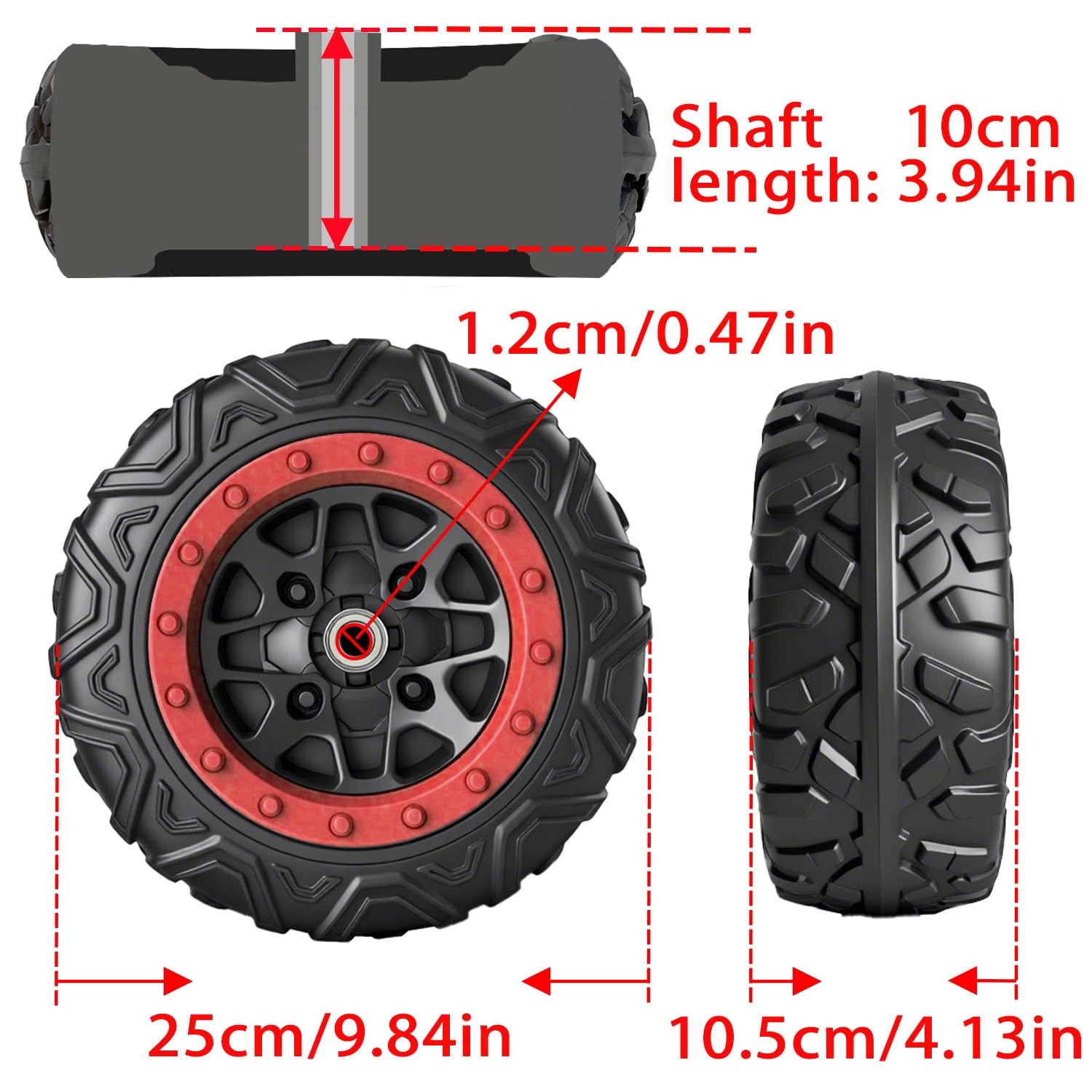 2 Pack 9.8in Solid Rubber PU Tire for Power Wheels Gator Alligator Ride On Car