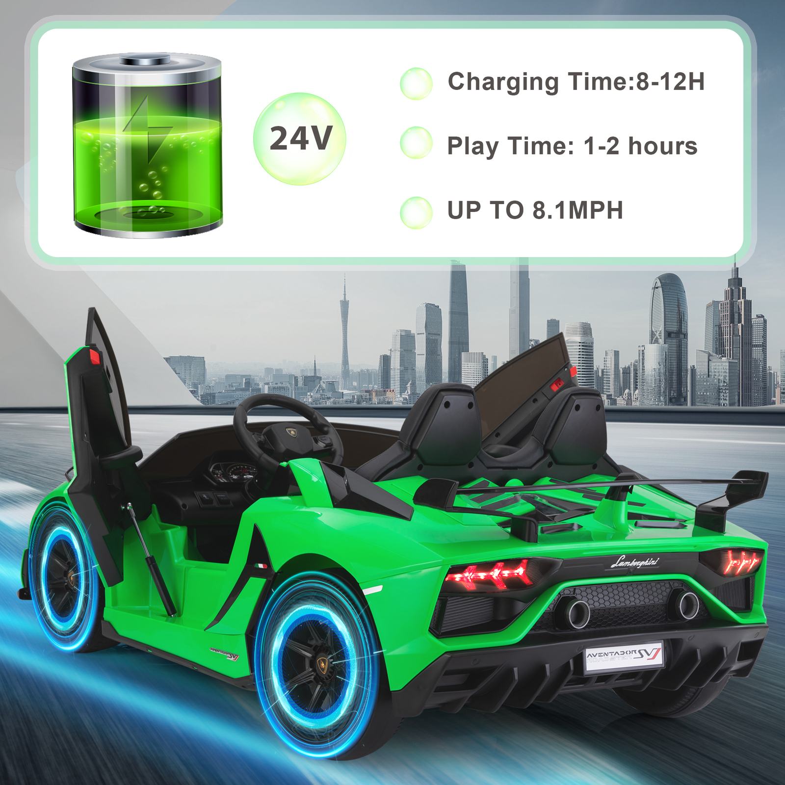 24V Kids Ride On Drift Car 2-Seater High Speed 13km/h Lamborghini w/Remote
