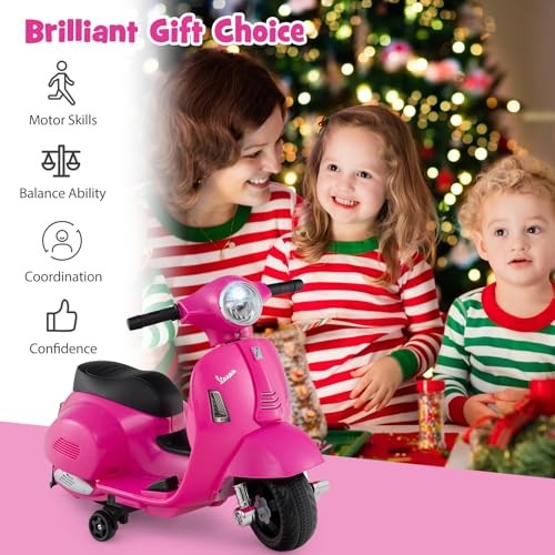 COSTWAY KIDS RIDE ON MOTORCYCLE WITH TRAINING WHEELS 6V BATTERY 26″X20″ – PINK