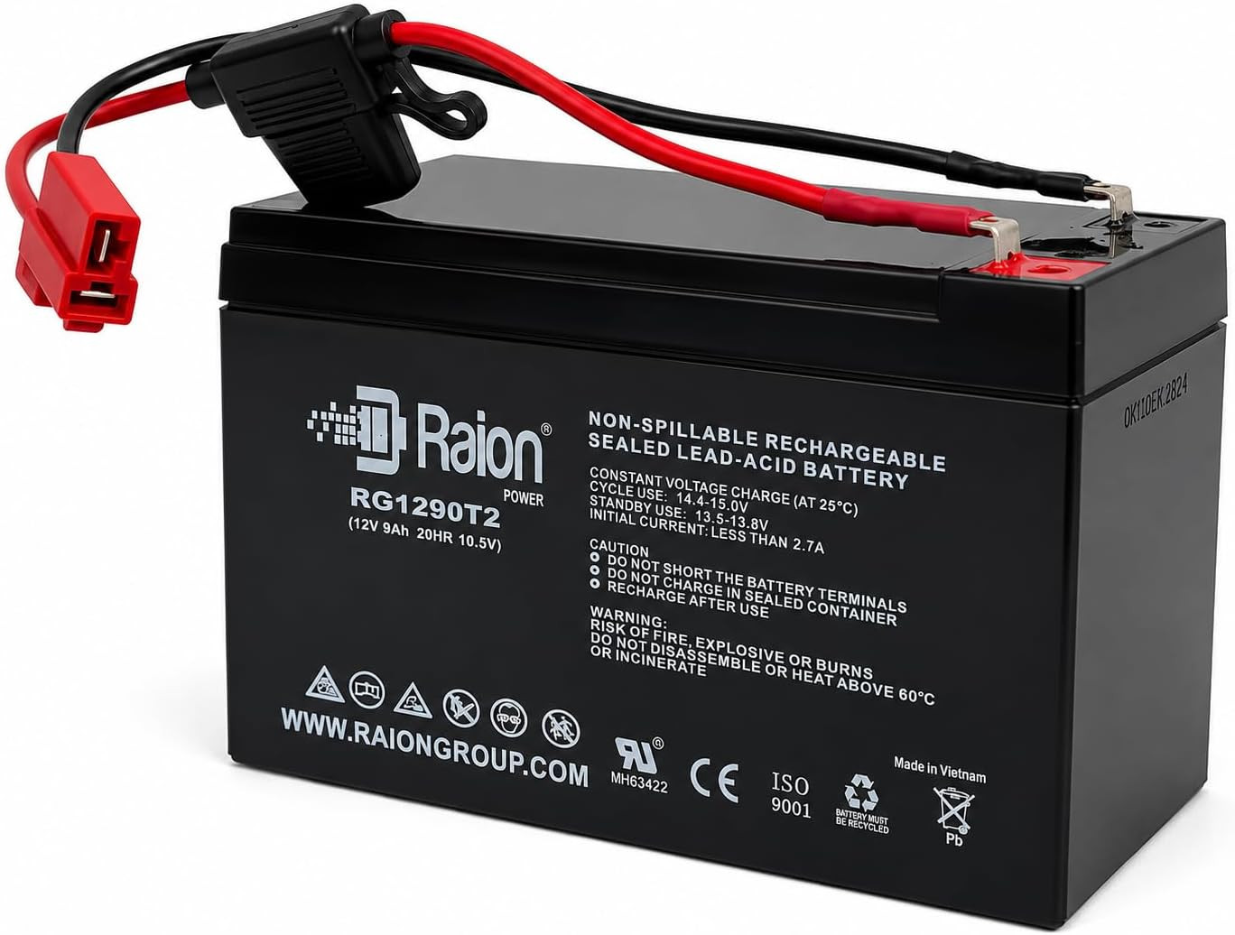 12V 9Ah Ride-On Toy Battery, Red 2-Pin Connector – Extended Range SLA AGM Replac