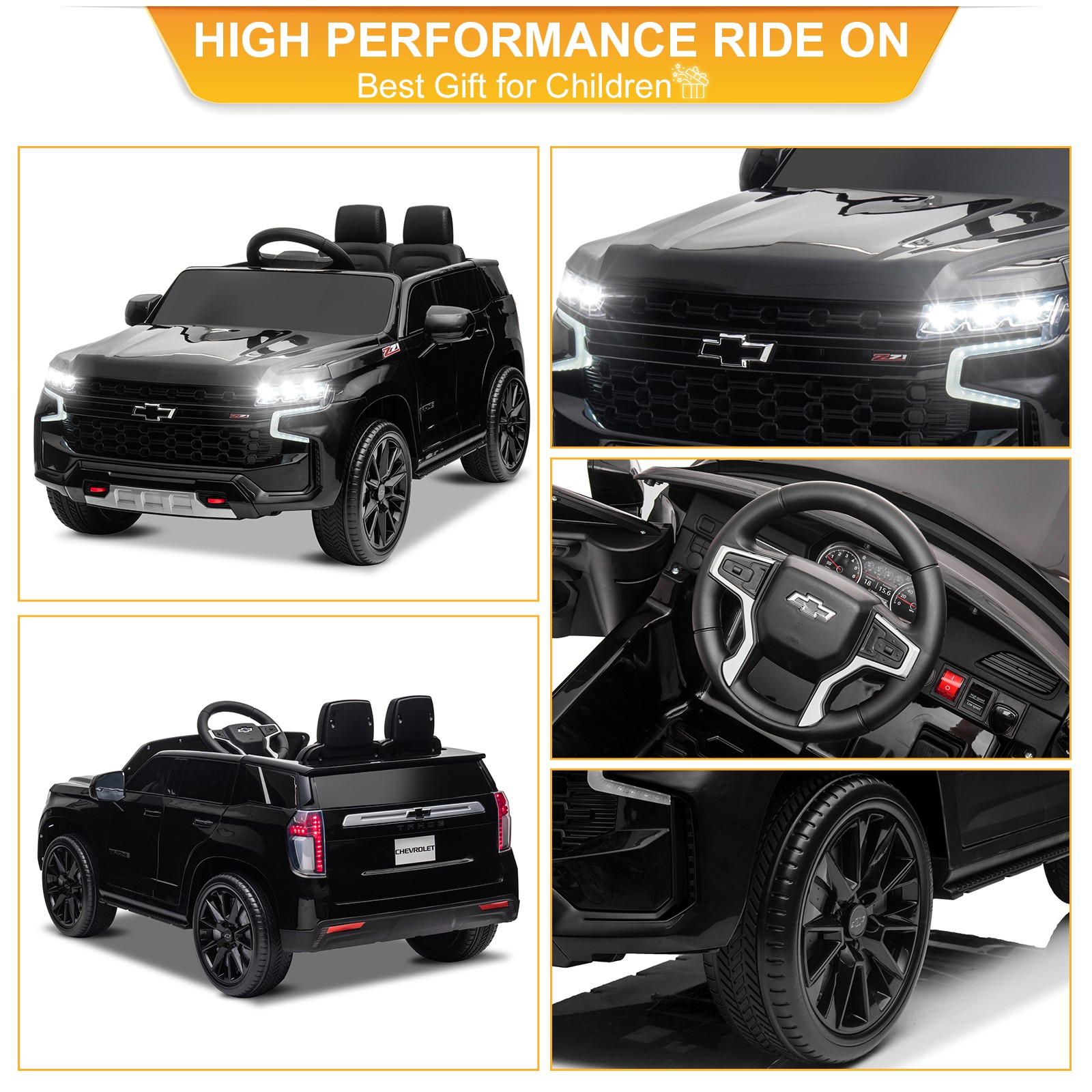Licensed Chevrolet Tahoe Electric Car for Kids 3+, Children Ride On Toy Black