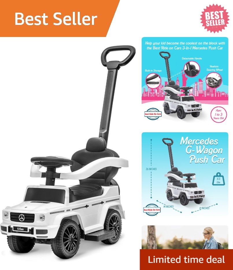 3-in-1 Mercedes G-Wagon: Toddler Stroller & Ride-On with Storage & Safety Guards