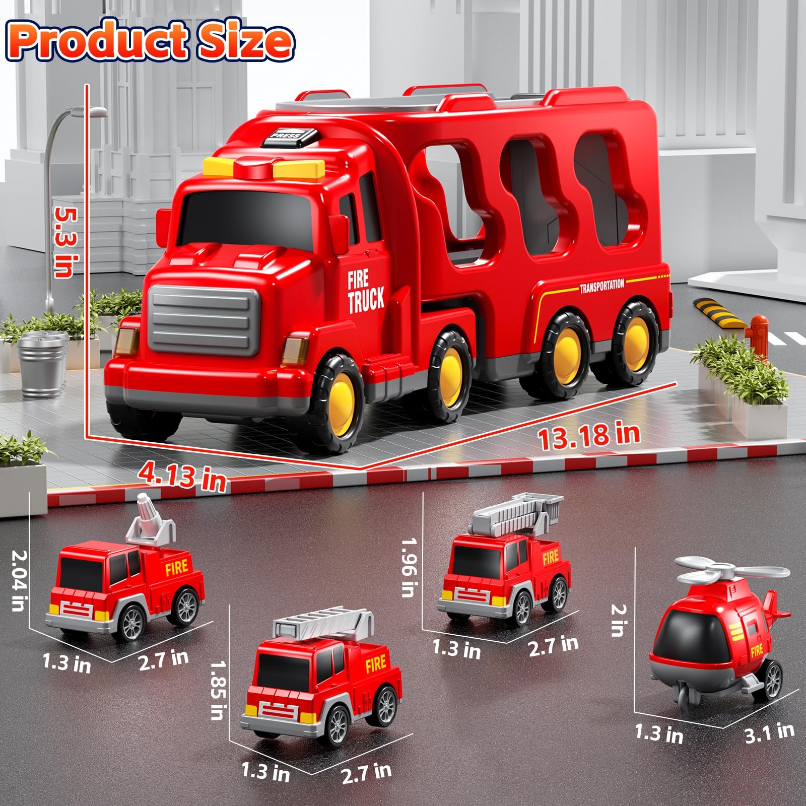 KIZONLY Fire Truck Toys for Toddler 1-3 3-5, 5-in-1 12.9 x 3.9 x 5.3 inches