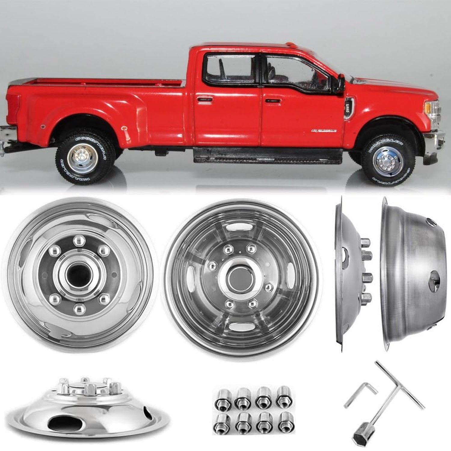 4pcs 17″ Wheel Simulators for Ford F-350 Super Duty 2WD/4WD 2005-2025, Polish…